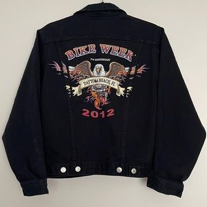 Daytona Beach Bikers Week USA Womens Denim Biker Jacket Sz S*